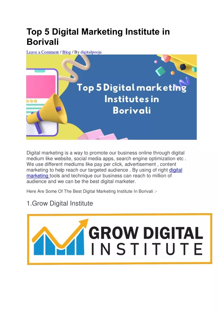 top 5 digital marketing institute in borivali