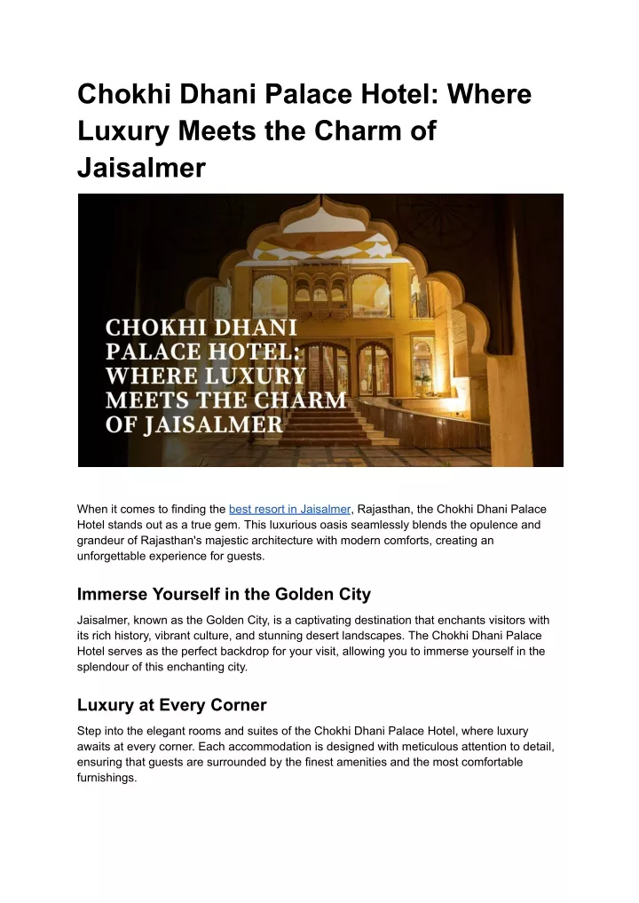 chokhi dhani palace hotel where luxury meets