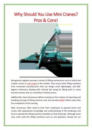 Why Should You Use Mini Cranes Pros Cons