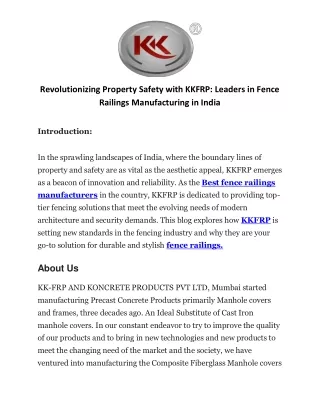 KKFRP Leaders in Fence Railings Manufacturing in India