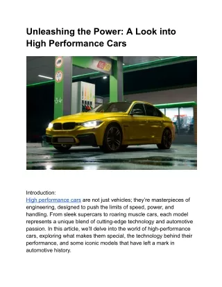 High Performance Cars