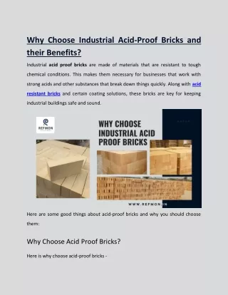 Why choose industrial acid proof bricks and its benefits