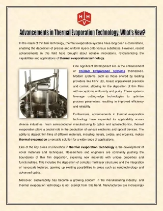 Advancements in Thermal Evaporation Technology - What's New