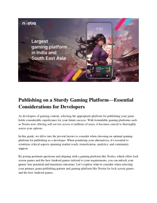 Publishing on a Sturdy Gaming Platform - Essential Considerations for Developers