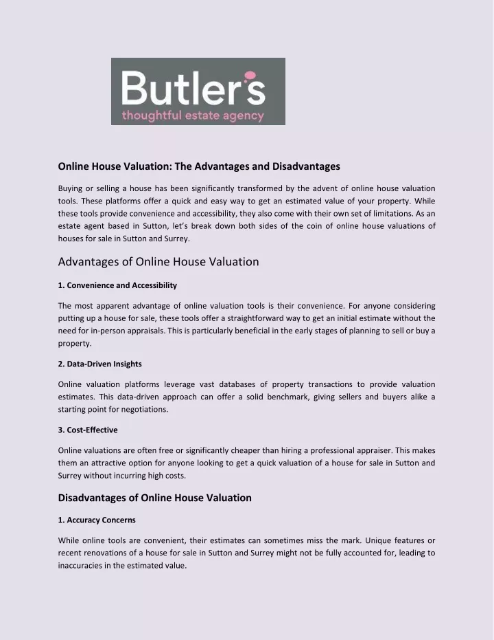 online house valuation the advantages