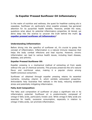 Is Expeller Pressed Sunflower Oil Inflammatory