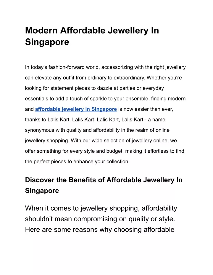 modern affordable jewellery in singapore