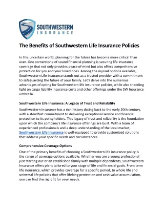 The Benefits of Southwestern Life Insurance Policies