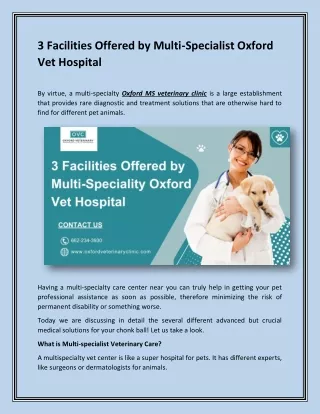 3 Facilities Offered by Multi Specialist Oxford Vet Hospital