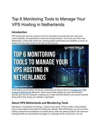 Top 6 Monitoring Tools to Manage Your VPS Hosting in Netherlands
