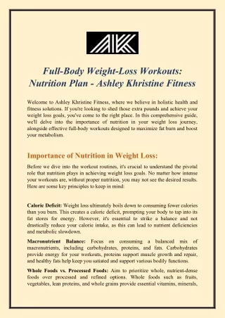 Full-Body Weight-Loss Workouts: Nutrition Plan - Ashley Khristine Fitness