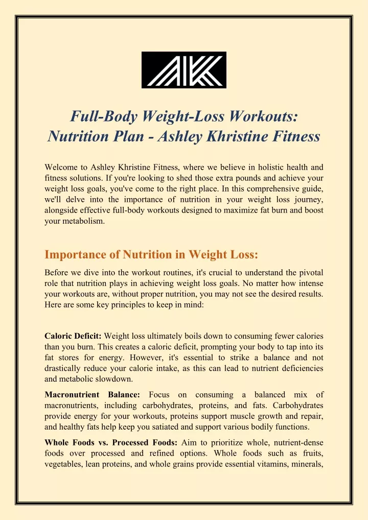 full body weight loss workouts nutrition plan