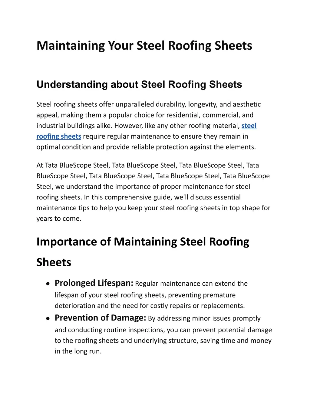 PPT - Maintaining Your Steel Roofing Sheets - Tata BlueScope Steel ...