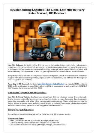 Revolutionizing Logistics: The Global Last-Mile Delivery Robot Market