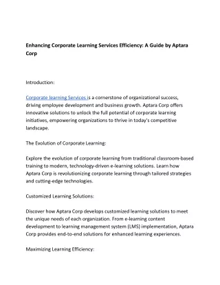 Enhancing Corporate Learning Services Efficiency: A Guide by Aptara Corp