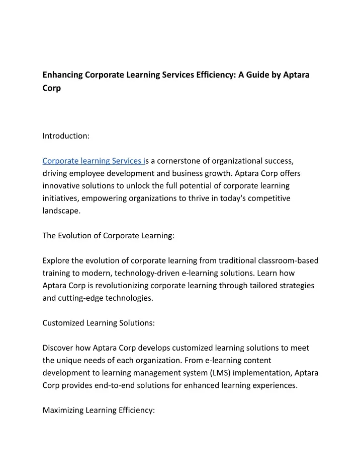 enhancing corporate learning services efficiency