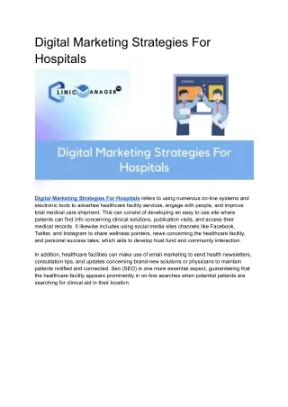 Digital Marketing Strategies For Hospitals