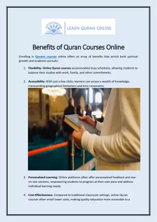 Benefits of Quran Courses Online