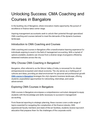 Unlocking Success: CMA Coaching and Courses in Bangalore