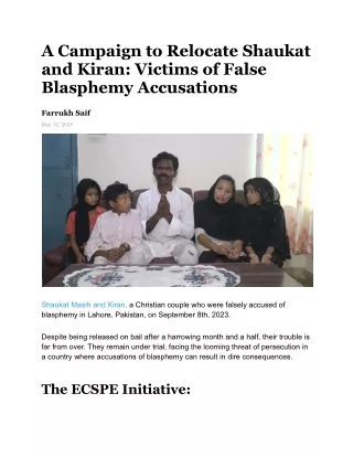 A Campaign to Relocate Shaukat and Kiran_ Victims of False Blasphemy Accusations