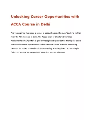 Unlocking Career Opportunities with ACCA Course in Delhi