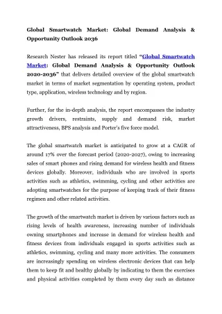 Global Smartwatch Market: Global Demand Analysis & Opportunity Outlook 2036