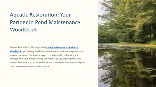 Aquatic Restoration Your Partner in Pond Maintenance Woodstock