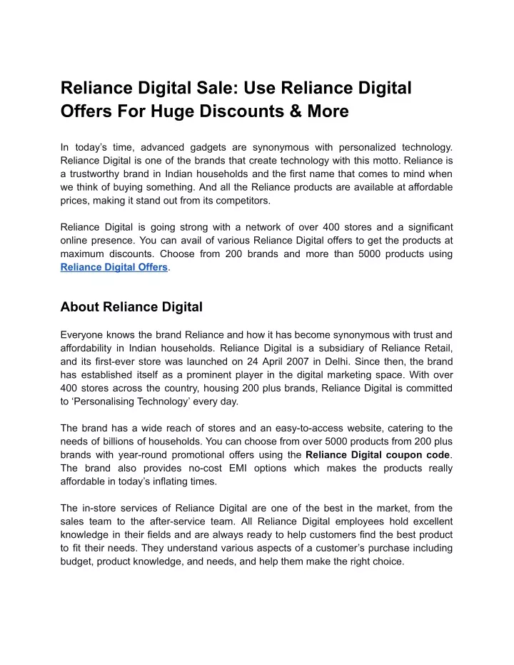 reliance digital sale use reliance digital offers