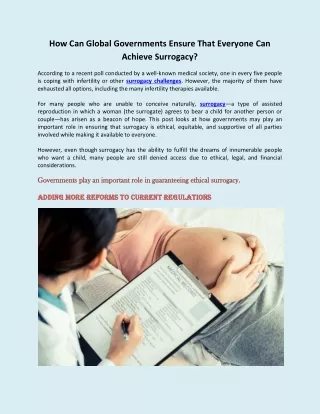 How Can Global Governments Ensure That Everyone Can Achieve Surrogacy