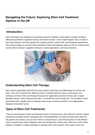 Navigating the Future Exploring Stem Cell Treatment Options in the UK