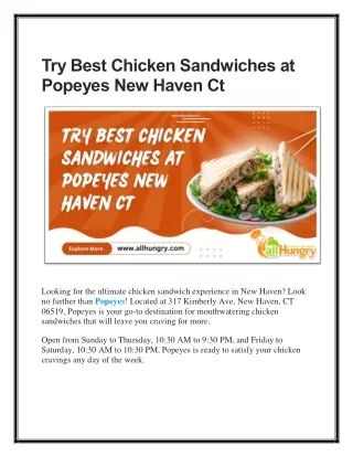 Try Best Chicken Sandwiches at Popeyes New Haven Ct
