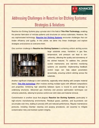 Addressing Challenges in Reactive Ion Etching Systems - Strategies & Solutions