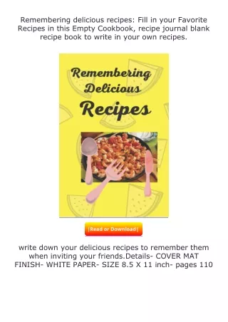 full✔download️⚡(pdf) Remembering delicious recipes: Fill in your Favorite R