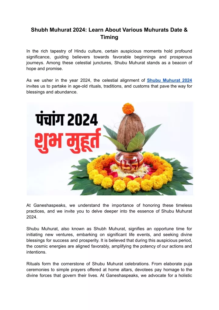 shubh muhurat 2024 learn about various muhurats