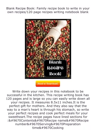 pdf❤(download)⚡ Blank Recipe Book: Family recipe book to write in your own