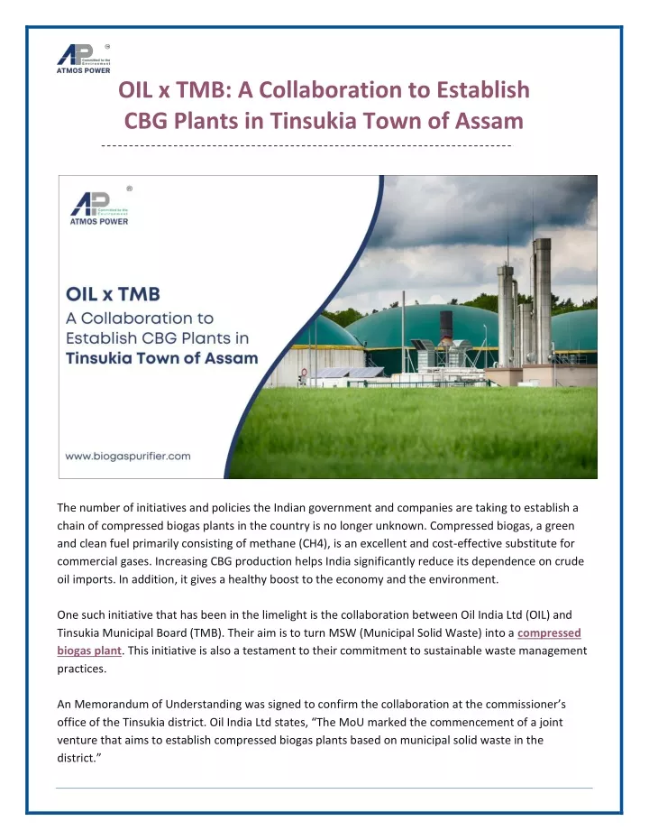 oil x tmb a collaboration to establish cbg plants