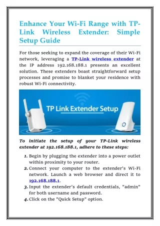 Enhance Your Wi-Fi Range with TP-Link Wireless Extender: Simple Setup Guide