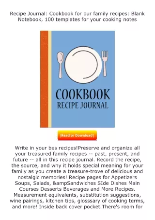 Download❤[READ]✔ Recipe Journal: Cookbook for our family recipes: Blank Not