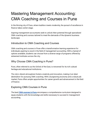 Mastering Management Accounting: CMA Coaching and Courses in Pune