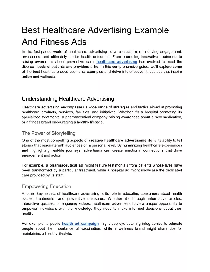 best healthcare advertising example and fitness