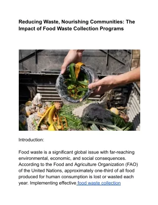 Reducing Waste, Nourishing Communities: The Impact of Food Waste Collection Prog