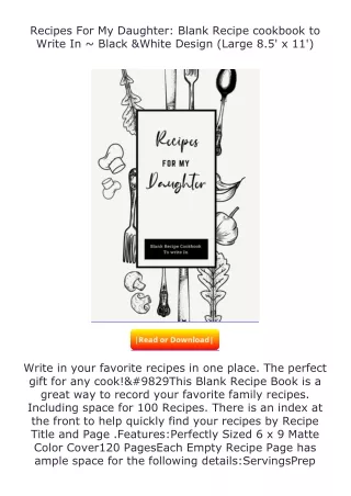 ✔️download⚡️ (pdf) Recipes For My Daughter: Blank Recipe cookbook to Write