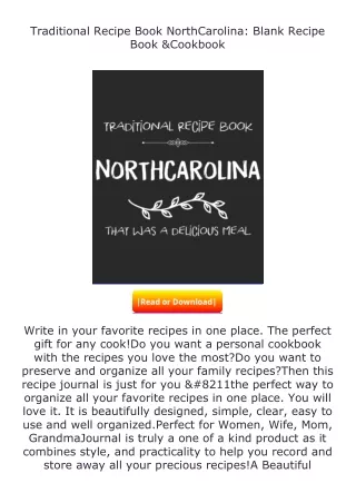 ✔️READ ❤️Online Traditional Recipe Book NorthCarolina: Blank Recipe Book &