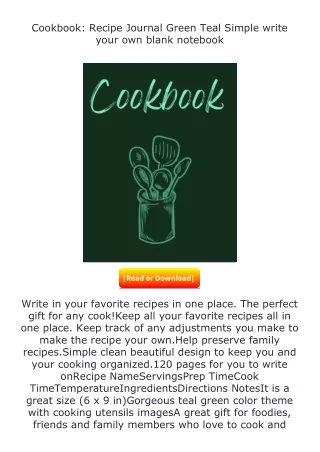 download⚡[PDF]❤ Cookbook: Recipe Journal Green Teal Simple write your own b