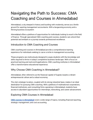 Navigating the Path to Success: CMA Coaching and Courses in Ahmedabad