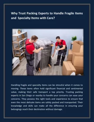 Why Trust Packing Experts to Handle Fragile Items and Specialty Items with Care?