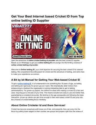 Get Your Best Internet based Cricket ID from Top  online betting ID Supplier