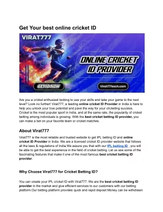Online cricket ID provider :Get your IPL betting ID now| Virat777