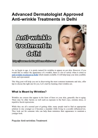 Anti wrinkle Treatment in Delhi
