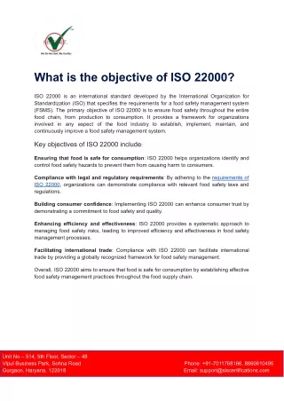 Objective of ISO 22000